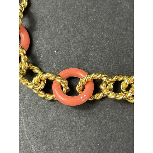 Vintage KJL Kenneth Jay Lane Simulated Coral Gold Tone Jumbo Chain Necklace 15" - Picture 7 of 13
